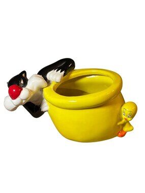 Sylvester and Tweety Bird Ceramic Flower Planter Pot Trinket Holder Warner Bros.